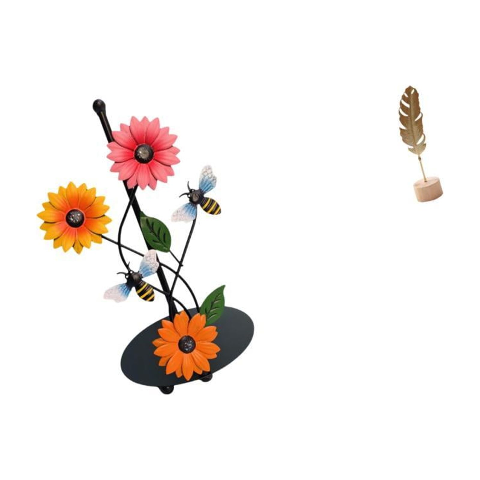 Fiocias Toilet Paper Holder Paper Towel Holder Countertop Leaf Sculpture Metal Leaf Statue Iron Construction Stable Antirust Suitable for Kitchen Countertop D
