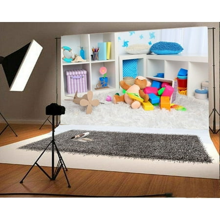 Image of Photography Children Room Backdrop 7x5ft Toy Bricks Beach Toys Bear Carpet Pillow Interior Design Background Baby Kids Shooting Props Video Studio