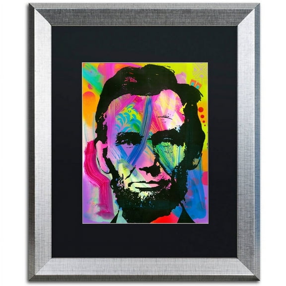 Trademark Fine Art "Abraham Lincoln I" Canvas Art by Dean Russo, Black Matte, Silver Frame