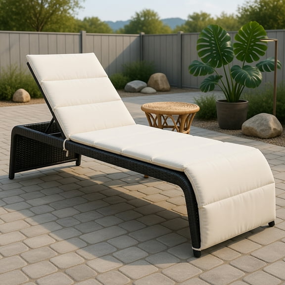 Adjustable Outdoor Rattan Chaise Lounge Chair with Thick Cushion – Turquoise, Red & White – Heavy-Duty Steel Frame, 5-Position Reclining Back, Patio, Pool & Garden Ready