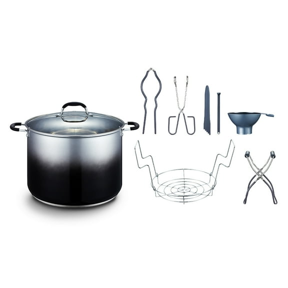 CONCORD 20 Quart Stainless Steel Canning Pot Set. Includes Canning Rack, Tongs, Jar Lifter, Funnel, Wrench, Lid Lifter, Mixer/Measurer (Induction Compatible) Onyx