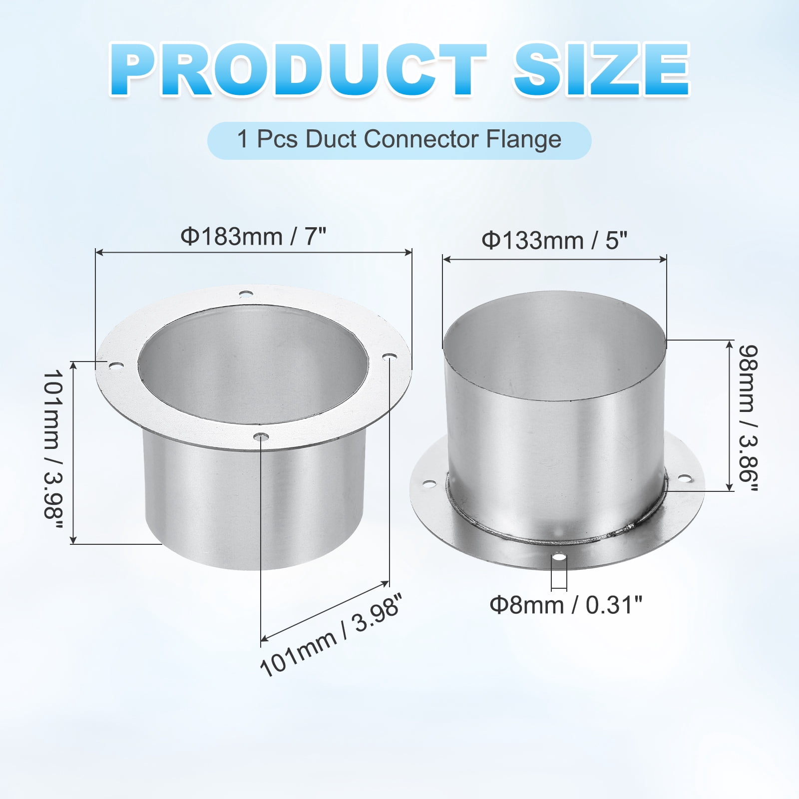 Uxcell Duct Connector Flange (5.2", Silver) -  Galvanised Steel Round Dust Collection Fittings Dryer Vent Exhaust Pipe Hose Flange, Fits Heating Cooling Ventilation HVAC System