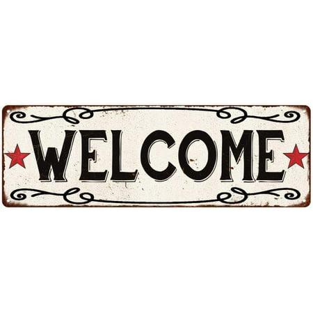 Old Style Metal - WELCOME Country Style w/Red Stars Vintage Look Metal Sign 6x18 Old Advertising Man Cave Game Room M6180778