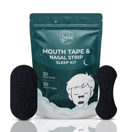 LUNA 60PCS Sleep Kit - Gentle Hypoallergenic Mouth Tape + Nasal Strip for Snoring Relief and Improved Nasal Breathing - CPAP