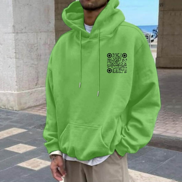 MHFRRA Suéter Unisex con Capucha, Mangas Largas y Bolsillos, Estampado de Código Qr En Color Liso, para Otoño E Invierno Verde