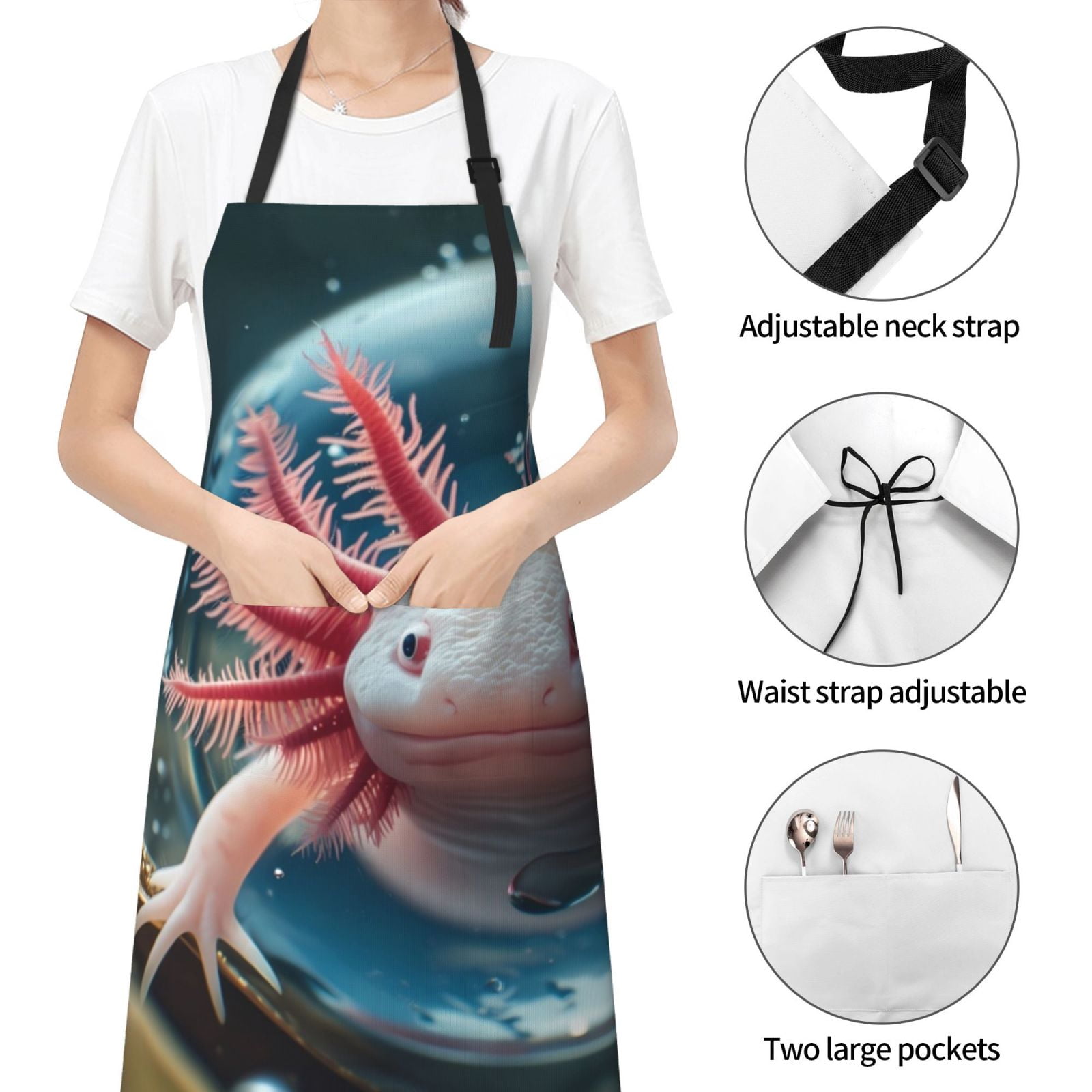 Kdxio Bubbles Axolotl Fantasy Apron with Pockets Adjustable Kitchen Aprons for Men Women Waterproof Aprons for Cooking,Drawing,Crafting, Baking Household Cleaning