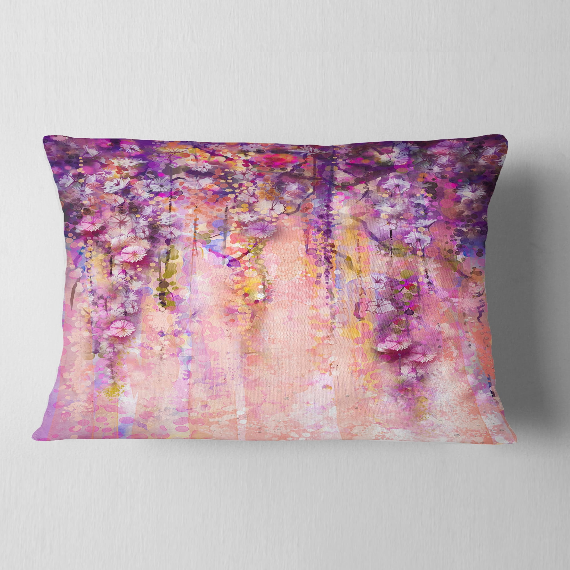 Designart Pink and Violet Flowers Watercolor - Floral Throw Pillow - 12x20