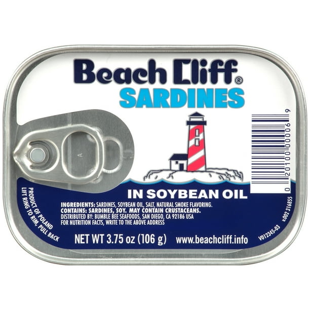 Beach Cliff Sardines in Soy Oil, 3.75oz can