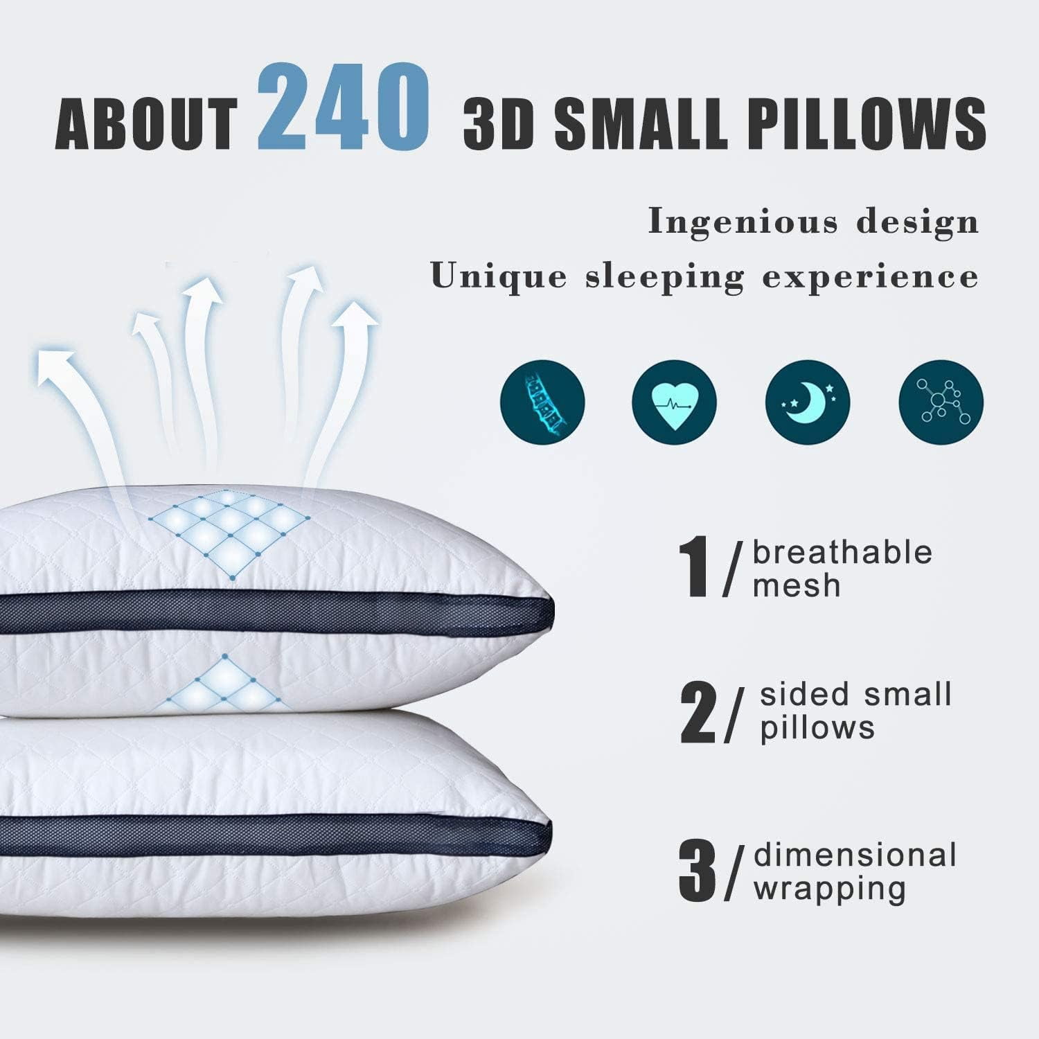 DLD Pillows for Sleeping (2-Pack),  Luxury Hotel Pillows Standard Size Set of 2,Bed Pillows for Side and Back Sleeper (Standard)