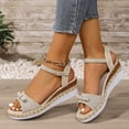 thumbnail image 2 of Espadrilles for Women Open Toe Platform Wedge Sandals Lightweight Summer Dress Heels Ankle Strap Wedges Black Size 8, 2 of 6