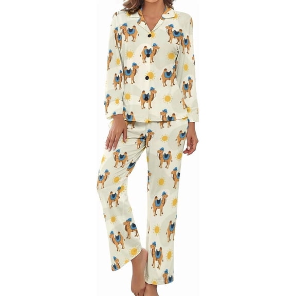 Top-kevin Western Themed Horse Women's Long-Sleeve Shirt And Full-Length Bottom Pajama Set