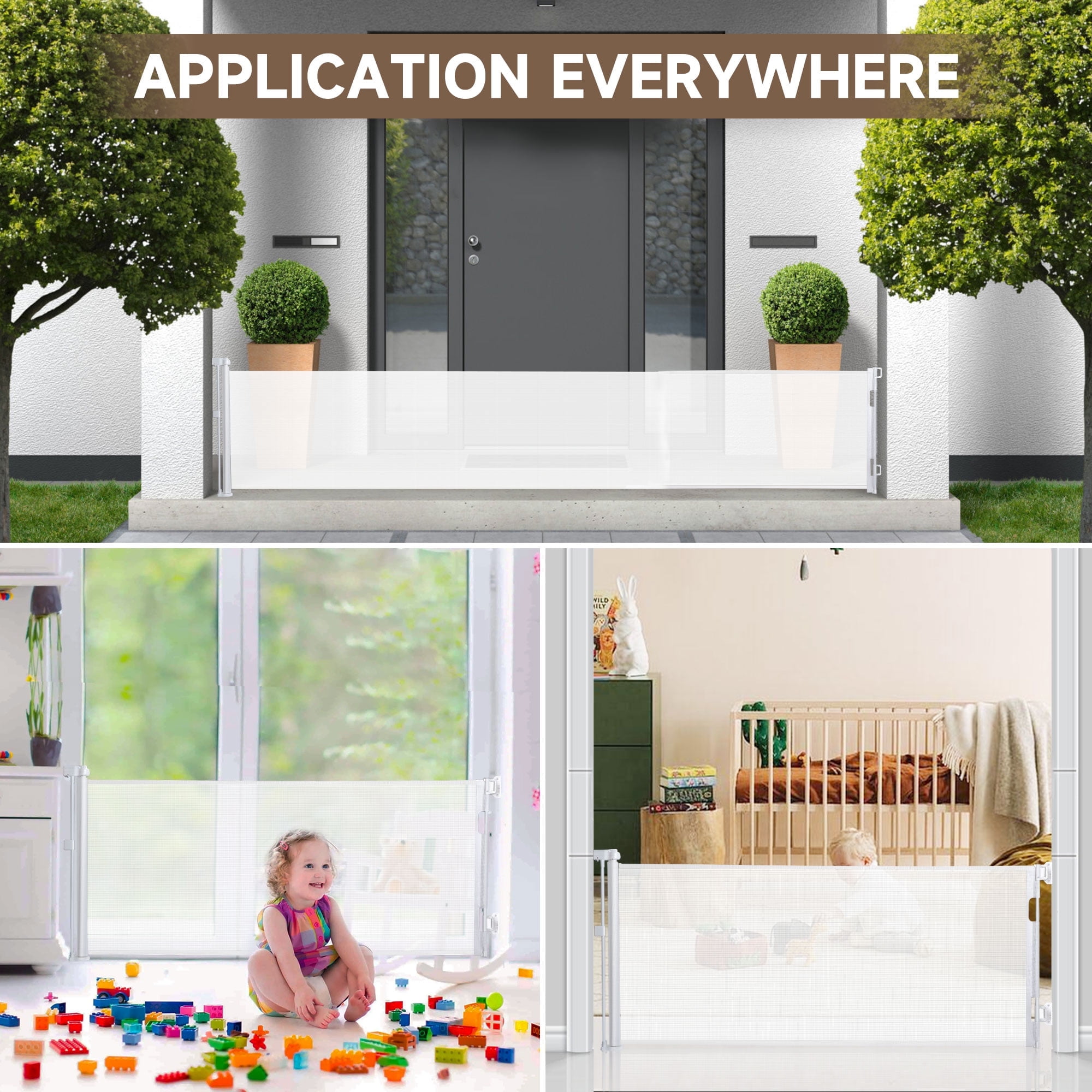 Wide Retractable Baby Gates for Doorways, Mesh Dog Gate for The House, One-Hand Opening Child Toddler Gates for Stairs, Pet Puppy Fence Indoor & Outdoor Short Dog Gate Puppy Gate Pet Fence
