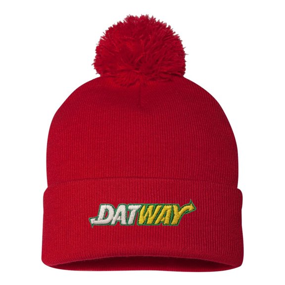 Adult Datway Embroidered Knit Beanie Pom Cap