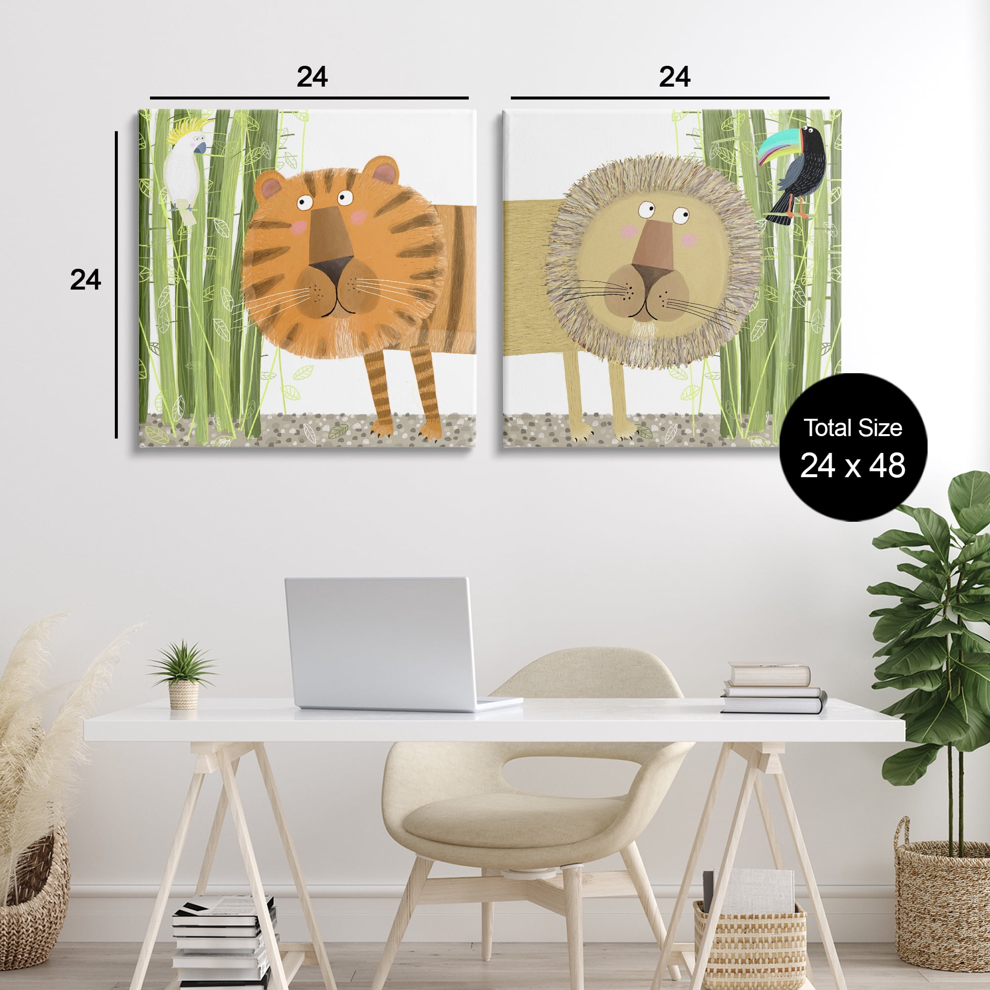 Stupell Industries Bamboo Trees & Animals 2 Piece Canvas Wall Art Set, design by Carla Daly