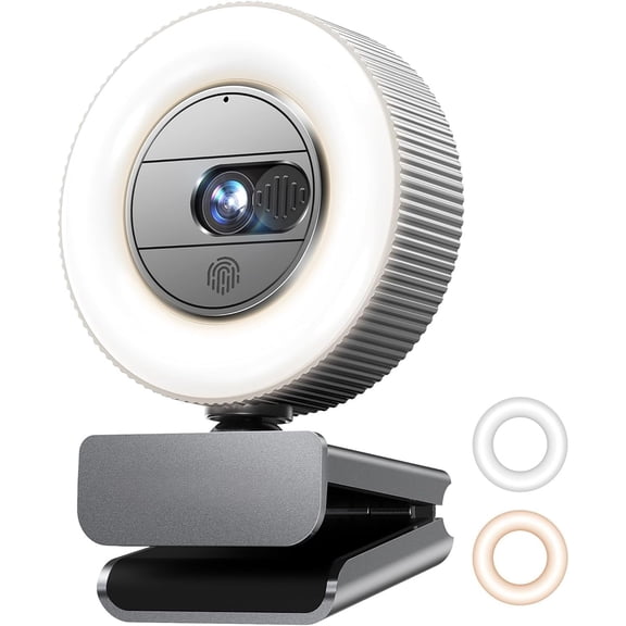 2K QHD Webcam with Built-in Microphone & Adjustable Ring Light, USB Plug and Play Computer Camera with Privacy Cover for Laptop Desktop Streaming & Video Calls