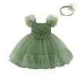 thumbnail image 2 of Delliss Toddler Girl Tulle Dress Ruffle Sleeve Sundress 6M-3Y Wedding Pageant Ceremony Birthday Party Evening Tutu Dresses, 2 of 9