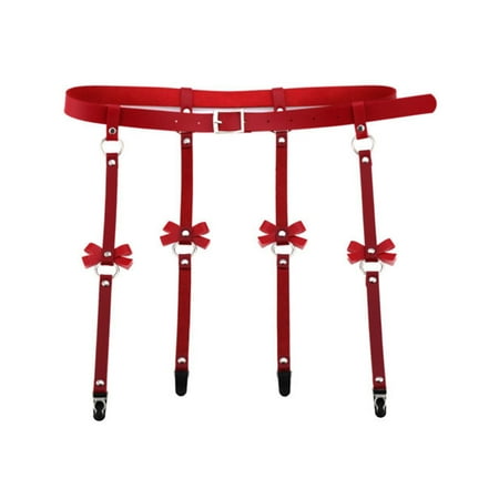 

Spring hue Women Leather High Waist Garter Belt For Stocking Bow Punk Costume