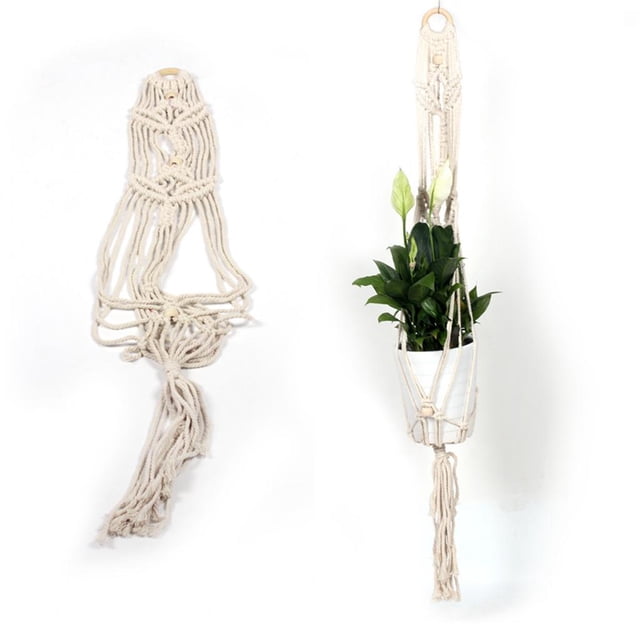 Cesta colgante de cuerda de macramé hecha a mano de algodón, soporte para maceta, colgador de plantas 9 9 perfke Cesta de la suspensión de la planta