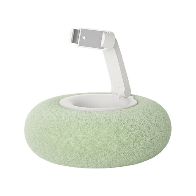 Green Fluffy Pillow With Detachable Phone Stand Short Version Holder Green Color For Mobile Devices Foldable Tabletop Support