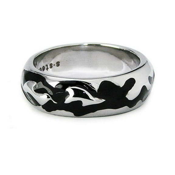 Stainless Steel Black Enamel Biker Style Ring