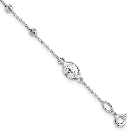 14k White Gold Diamond Cut Cross Chain Bracelet for Women
