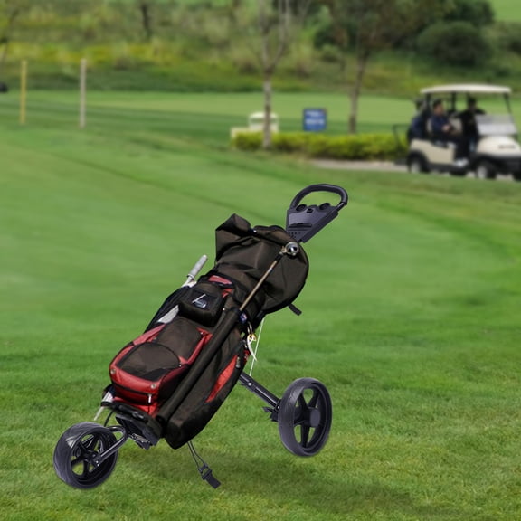 3 Wheel Golf Push Cart Folding Golf Walking Push Cart Roller Golf Bag Holder