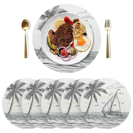 

Round Placemats Plate Mats 15 Inch Non-Slip Heat Resistant Washable PVC Set Table Decoration for Kitchen Dining A Sailboat