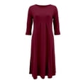 thumbnail image 5 of Rggeeun Women'S Dresses Solid Color Short Sleeve Crew Neck Knee-Length Soft Fabric Loose Fit A-Line With Pleated Ruffle Trim For Summer Nightclub Classic Wear,Red,Xxxl, 5 of 5