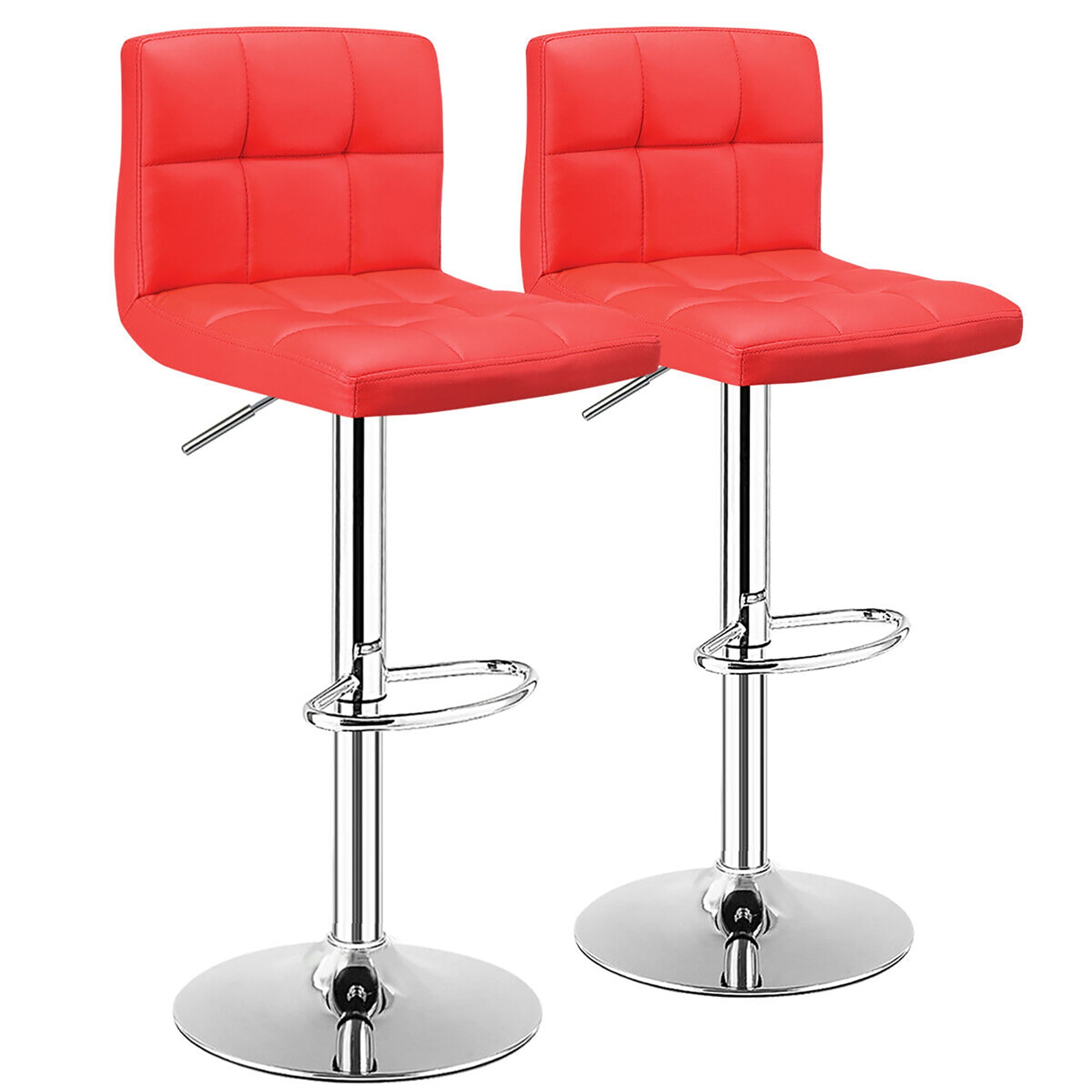 Costway Set Of 2 Bar Stools Adjustable, Red Leather Backless Bar Stools