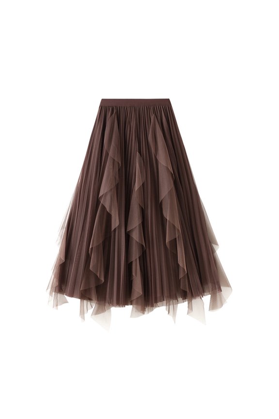 Womens Mesh Layered Tulle Skirt Sheer Tutu Midi Skirt Tutu Tulle Skirt Elastic High Waist Midi Skirt