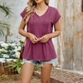 thumbnail image 5 of Tittly T Shirts for Women Spring Tops for Women Womens Tops Casual Summer Sleeve T Shirts Trendy Ruffle Short Sleeve Loose V Neck Tunic Tops Tshirts Shirts Basic Tees Wine S, 5 of 9
