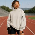 thumbnail image 5 of Womens Oversized Sweatshirt Mockneck Sweater Tops Lounge Daily Outfit Soft Cozy Basic Tops Workout Tops Slouchy Preppy Sweat Shirt Stretchy Clothes Gym Plain Warm Sweatshirt Tunic Tops No Hood Beige, 5 of 9
