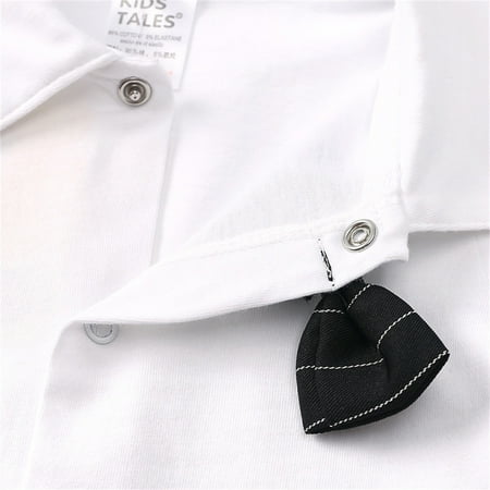 

nsendm Newborn Infant Baby Boys Gentleman Bowtie Suit Striped Suspender Shorts Shirt Tops Set Fashion Clothes for Toddlers Childrenscostume White 3-6 Months