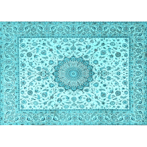 Ahgly Company Indoor Rectangle Medallion Light Blue Traditional Area Rugs, 7' x 9'