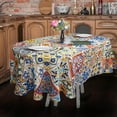 thumbnail image 6 of Oval Boho Tablecloth 60x84 Inch, Plaid Bohemian Polyester Waterproof Tablecloth, French Farmhouse Plaid Boho Table Cloth for Indoor and Outdoor, Holiday Kitchen Dining and Party, 6 of 6