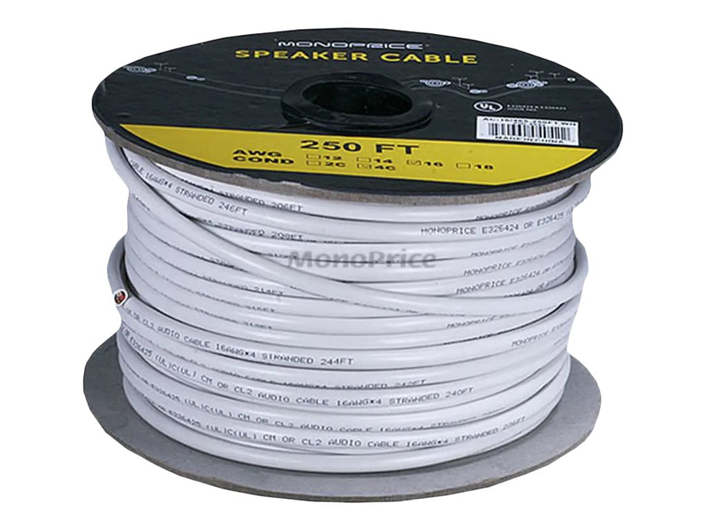 100% Pure Bare Copper with Color Coded Conductors 250ft UL Plenum Rated Monoprice 113727 Nimbus Series 16 Gauge AWG 4 Conductor CMP-Rated Speaker Wire/Cable 