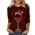 thumbnail image 3 of JURANMO 2024 Christmas Shirts for Women Casual Red Wine Glass Graphic Tees Tops Loose Crewneck 3/4 Sleeve Pullover Trendy Xmas Tunic Blouse Wine S Deal Of The Day Prime Today, 3 of 5