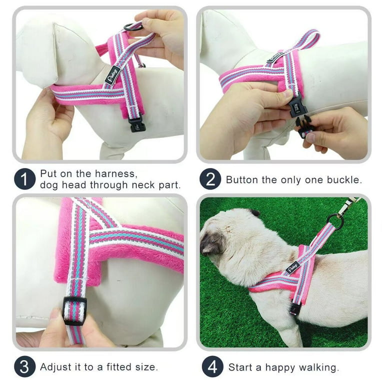 Didog Soft Flannel Padded Dog Vest Harness Escape Proof Quick Fit Reflective Dog Strap Harness Easy for Walking Training Pink M