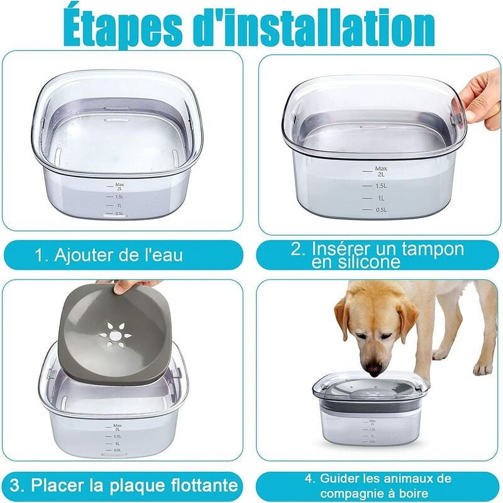 Pet Water Bowl Extra Large, Slow Water Feeder Transparent And Visible Floating Board To Prevent Spills 2L Capacity Non-Slip Base Ideal For Travel