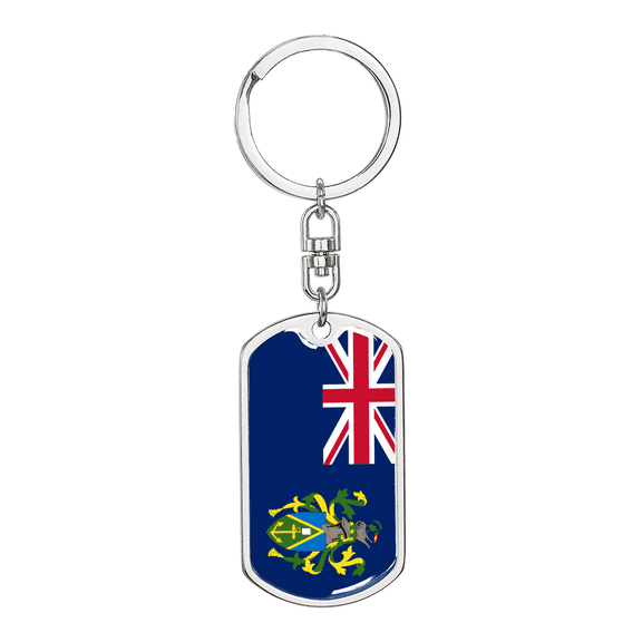 Pitcairn Island Flag Swivel Keychain Dog Tag Stainless Steel or 18k Gold