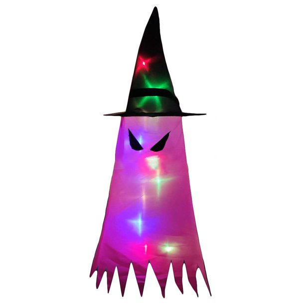 Decoraciones de Halloween, manga de viento fantasma con sombrero, luz LED, bandera espeluznante colgante, serpentina de viento para accesorios de fiesta en el patio interior y exterior, ojo de demon