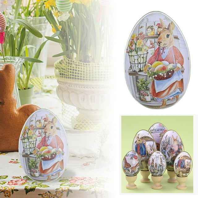 Hbdhejl Easter Decoration Easter Bunny Tin Colorful Decorative Candy Egg