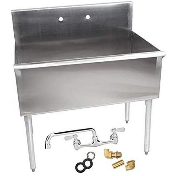"36"" x 21"" x 14D"" Stainless Steel One Compartment Commercial Utility Sink w/ 8"" Centers and 12"" Swing Spout, Wall Mount Installation Kit Included -COMPLETE SET"
