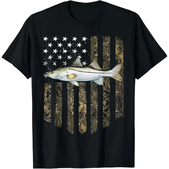 Camo American Flag Snook Fishing 4th Of July T-Shirt