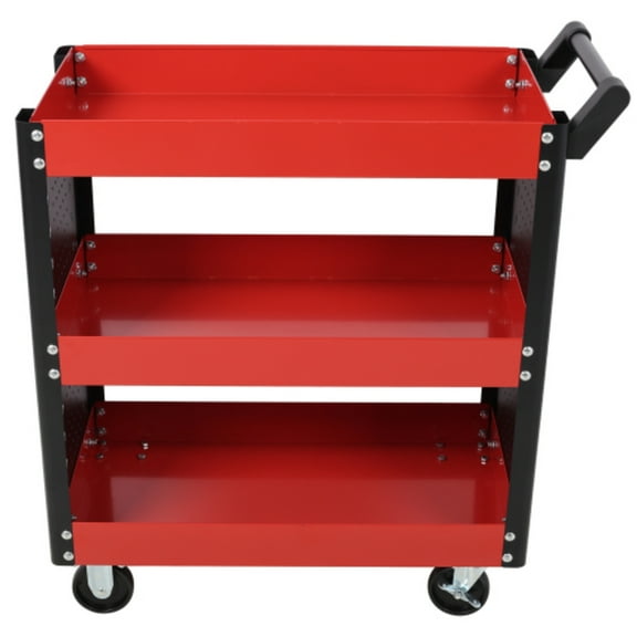 3 Tier Rolling On Wheels Heavy Duty Utility Tool Cart With Pegboard For Repair Shop Garage Warehouse Blue Steel Single Box Product