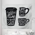 thumbnail image 1 of Coffee Tapestry, Words About Coffee with Take Away Mug Cup Silhouette Drinking Addiction Theme, Fabric Wall Hanging Decor for Bedroom Living Room Dorm, 5 Sizes, Pale Grey Black, by Ambesonne, 1 of 1