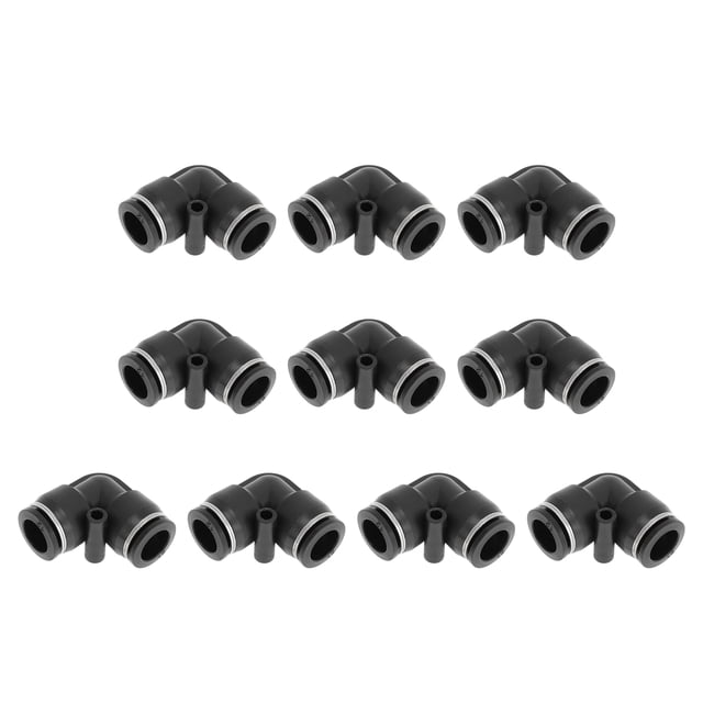 Conectores de aire de empuje a conectar Unique Bargains 1/2" 90 grados dos vías plástico 10 piezas tono negro plateado
