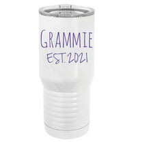 Grammie Est. 2021 Established Stainless Steel Vacuum Double-Walled Insulated 20 Oz Tumbler Travel Coffee Mug with Clear Lid, White