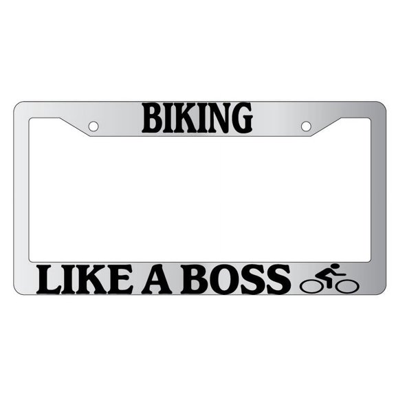Biking Like A Boss Chrome Plastic License Plate Frame
