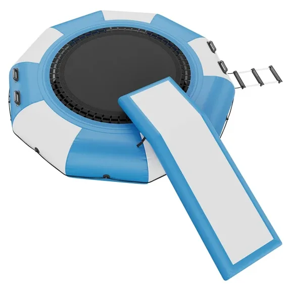 Inflatable Water Bouncer 10ft Trampoline with Slide Ladder and Electric Pump for Pool Lake Recreation